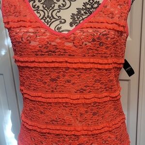 Express Vibrant Coral Lace Top